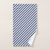 Diagonal navy blue and white stripes pattern bad handdoek (Handdoek)