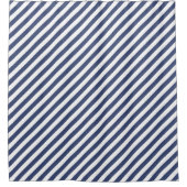 Diagonal navy blue and white stripes pattern douchegordijn (Voorkant)