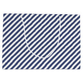 Diagonal navy blue and white stripes pattern groot cadeauzakje (Achterkant)