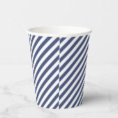 Diagonal navy blue and white stripes pattern papieren bekers (Rechts)
