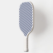 Diagonal navy blue and white stripes pattern pickleball paddle (Links)