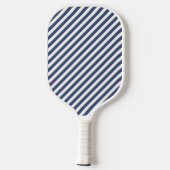 Diagonal navy blue and white stripes pattern pickleball paddle (Achterkant)