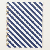 Diagonal navy blue and white stripes pattern planner (Voorkant)