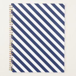 Diagonal navy blue and white stripes pattern planner