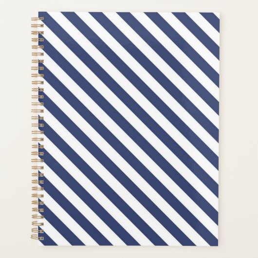 Diagonal navy blue and white stripes pattern planner (Voorkant)