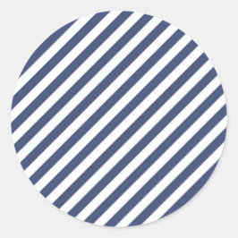 Diagonal navy blue and white stripes pattern ronde sticker