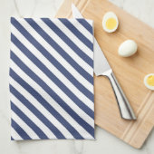 Diagonal navy blue and white stripes pattern theedoek (Quarter Fold)