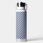 Diagonal navy blue and white stripes pattern waterfles (Achterkant)