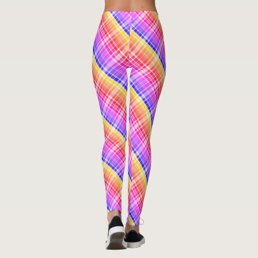 Diagonal Neon Plaid Stripe Gradient Leggings (Achterkant)