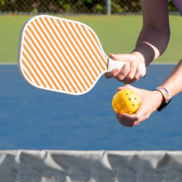 Diagonal orange and white stripes pattern pickleball paddle
