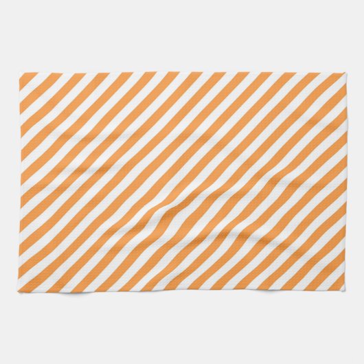 Diagonal orange and white stripes pattern theedoek (Horizontaal)