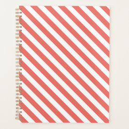 Diagonal pattern of pink and white stripes planner