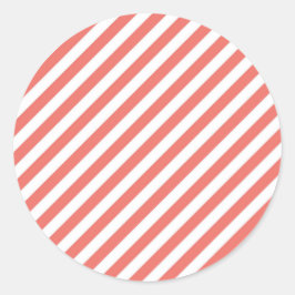 Diagonal pattern of pink and white stripes ronde sticker