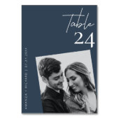 Diagonal Photo Magic: Modern Navy Table Number Kaart (Voorkant)