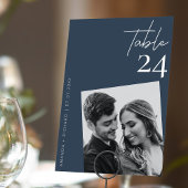 Diagonal Photo Magic: Modern Navy Table Number Kaart