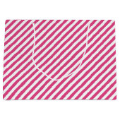Diagonal pink and white stripes pattern groot cadeauzakje (Voorkant)