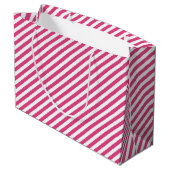 Diagonal pink and white stripes pattern groot cadeauzakje (Achterkant Gekanteld)