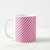 Diagonal pink and white stripes pattern koffiemok (Links)