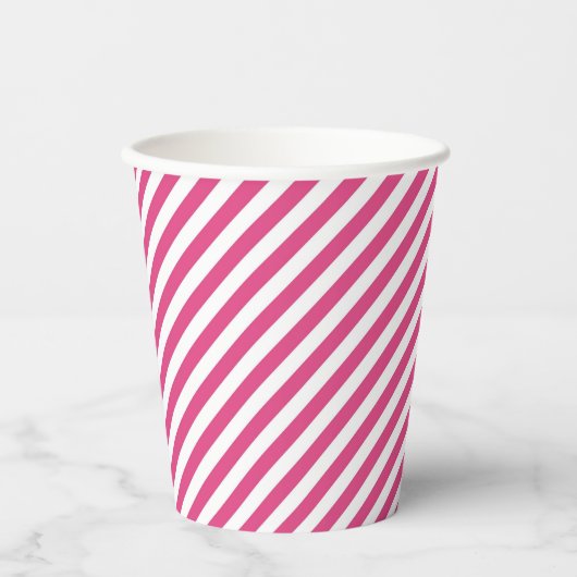 Diagonal pink and white stripes pattern papieren bekers (Voorkant)