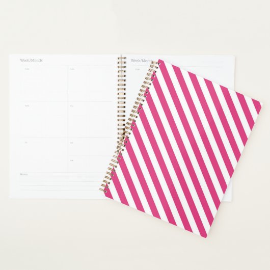 Diagonal pink and white stripes pattern planner (Display)