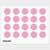 Diagonal pink and white stripes pattern ronde sticker (Vel)