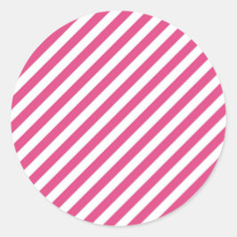 Diagonal pink and white stripes pattern ronde sticker