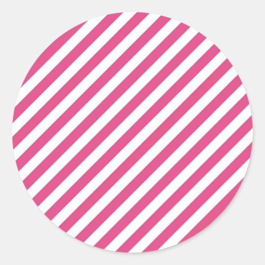 Diagonal pink and white stripes pattern ronde sticker (Voorkant)