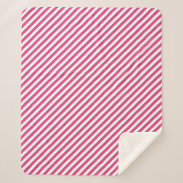 Diagonal pink and white stripes pattern sherpa deken