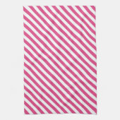 Diagonal pink and white stripes pattern theedoek (Verticaal)
