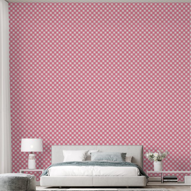 Diagonal Pink Gingham Behang (Slaapkamer)