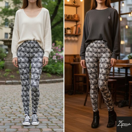 Diagonal Plaid Monochrome Gray Fine Weave Leggings