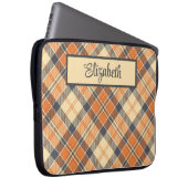 Diagonal Plaid - Sinaasappel, zwart perzik-geperso Laptop Sleeve (Voorkant Rechts)