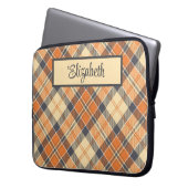 Diagonal Plaid - Sinaasappel, zwart perzik-geperso Laptop Sleeve (Voorkant Links)