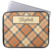 Diagonal Plaid - Sinaasappel, zwart perzik-geperso Laptop Sleeve (Voorkant)