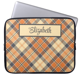Diagonal Plaid - Sinaasappel, zwart perzik-geperso Laptop Sleeve