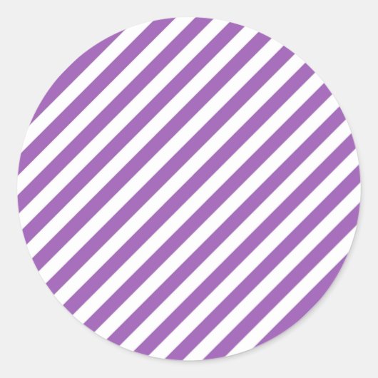 Diagonal purple and white stripes pattern ronde sticker (Voorkant)