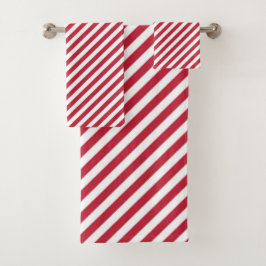 Diagonal red and white stripes pattern bad handdoek