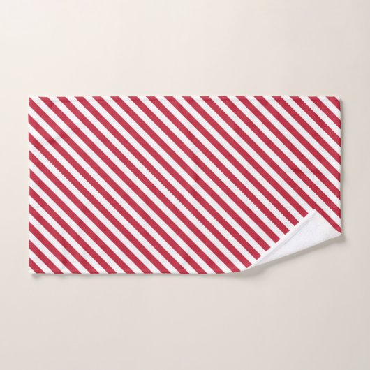 Diagonal red and white stripes pattern bad handdoek (Handdoek)
