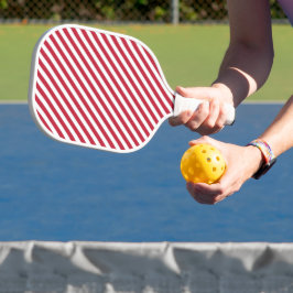 Diagonal red and white stripes pattern pickleball paddle