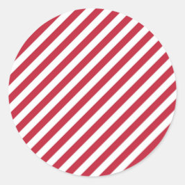 Diagonal red and white stripes pattern ronde sticker