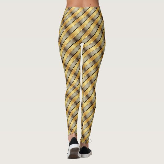 Diagonal Stripe Brown Gold Metallic Glossy Leggings (Achterkant)