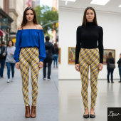 Diagonal Stripe Brown Gold Metallic Glossy Leggings