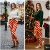 Diagonal Stripe Red Gold Metallic Glossy Leggings