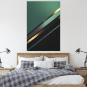 Diagonal Stripes in Deep Emerald and Gold Canvas Afdruk (Insitu (Slaapkamer))