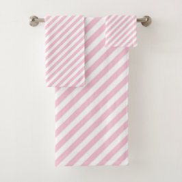 Diagonal white and pink stripes pattern bad handdoek