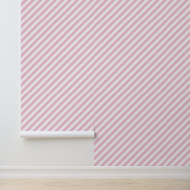 Diagonal white and pink stripes pattern behang (Applicatie)