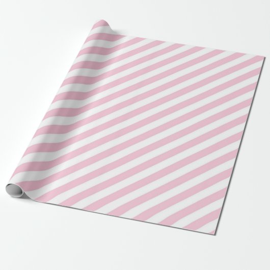 Diagonal white and pink stripes pattern cadeaupapier (Uitgerold)