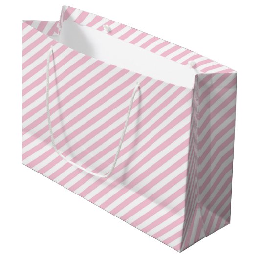 Diagonal white and pink stripes pattern groot cadeauzakje (Voorkant Gekanteld)