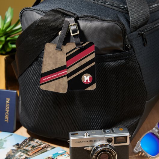 Diagonale Black&Red Strepen met Monogram Bagagelabel (Voorkant /achterkant)