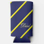 Diagonale blauwe en gele strepen met papiertekst seltzer blikjeskoeler (Voorkant)